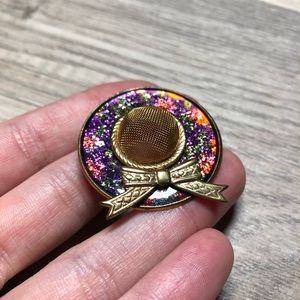 Adorable gold and floral Vintage Summer Hat 👒 Pin